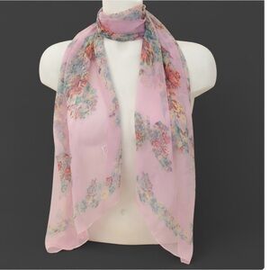 🆕 🎁 NEW Blush Pink Sheer Butterfly & Floral Pastel Print -Long Scarf Silk Feel